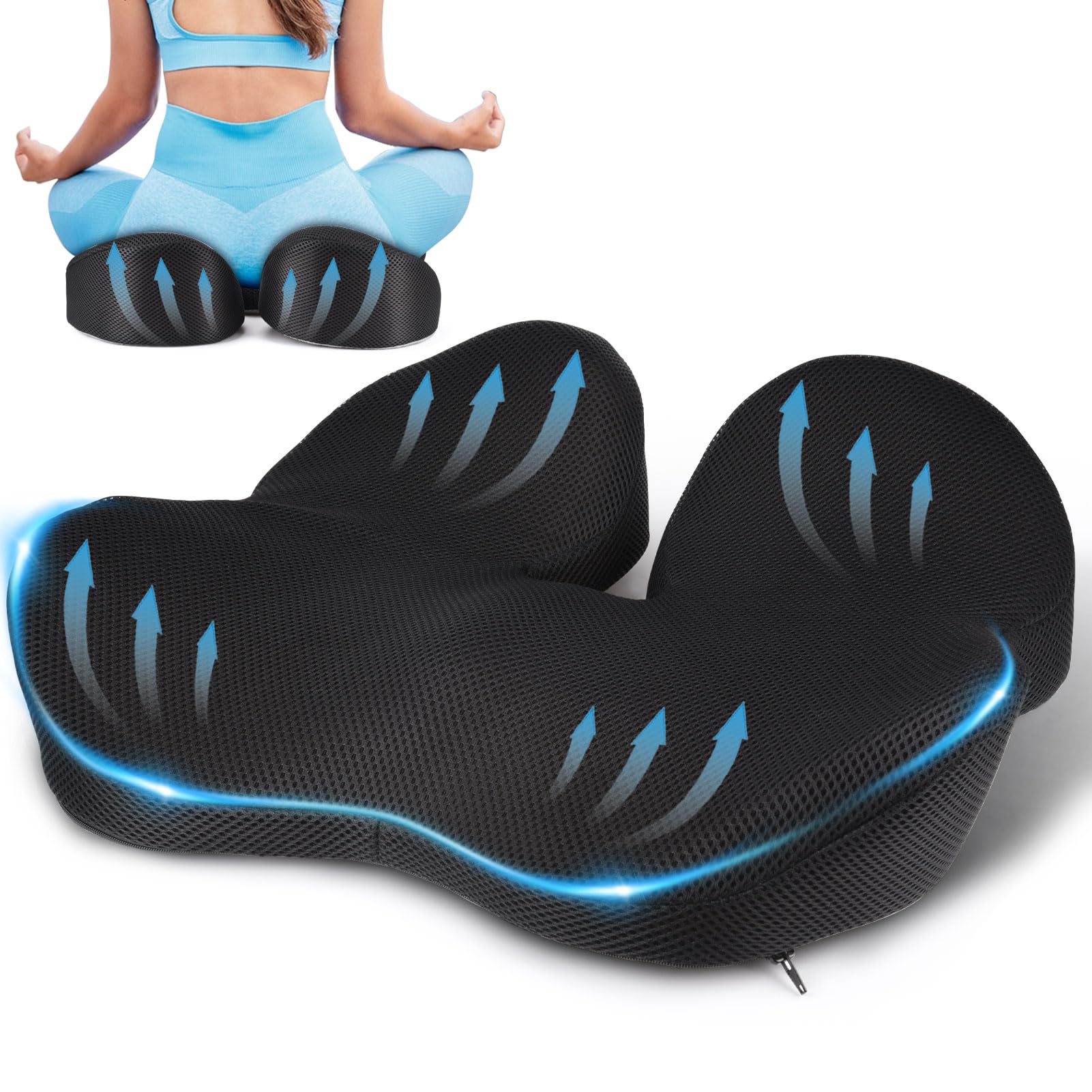 Nauotk Memory Foam Seat Cushion, Orthopedic Seat Cushion, Back, Tailbone Pain Relief, Seat Cushion for Office Chair, Car, Chair Black