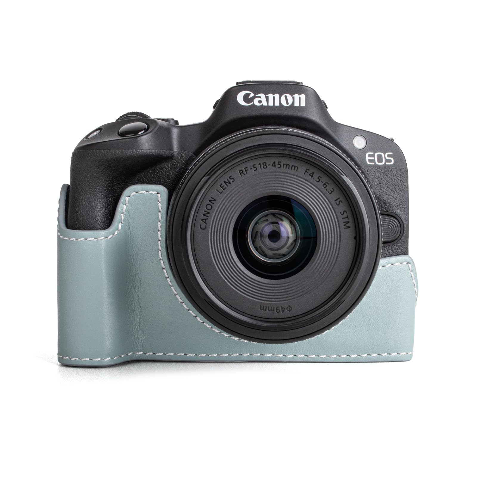 MUZIRI KINOKOO EOS R50 Case, Retro Style Real Genuine Leather Camera Case for Canon EOS R50/EOSR50, Hand Grip Design, Opening Bottom, Blue, Photography, Travel, Everyday Use