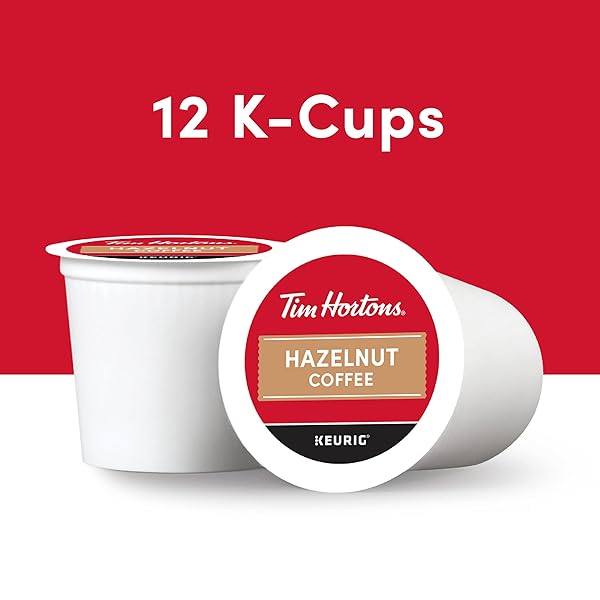 TIM HORTONS HAZELNUT FLAVORED, MEDIUM ROAST COFFEE, SINGLE-SERVE K-CUP PODS COMPATIBLE WITH KEURIG BREWERS, 12CT K-CUPS, RED