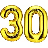 Gejoy 40 Inch Number 30 Balloons Jumbo 30 Foil Giant Number 30 Balloons for 30th Birthday Party Decorations and Rip to My 20s Anniversary Event(Gold)