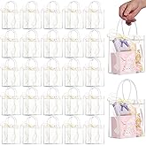 WDSHCR 30 PCS Clear Plastic Gift Bags with Handles, Party Favor Bags with Ribbons, Reusable Goodie Tote Bags for Wedding, Baby Shower, Birthday (Clear 5.9 x 6.3 x 2.8, 30 Pack)