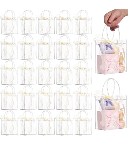 Jutieuo 24 Pack Clear OKA4 Plastic Gift Bags With Handles, Reusable Transparent Party Favor Bags Pvc Goodie Bag Bulk Wedding Baby Shower Birthday 6 3 - View #9