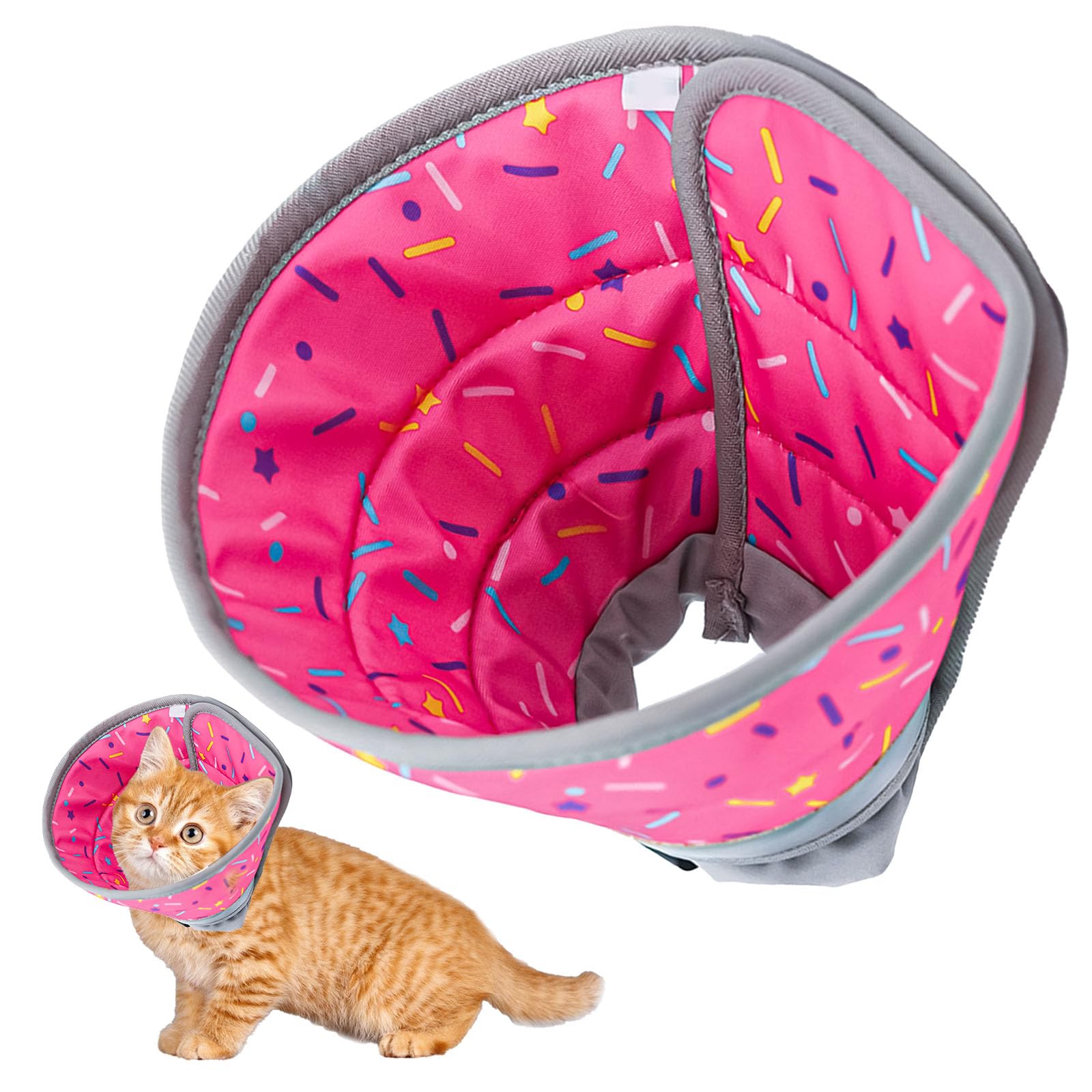 Cat Cone Collar Soft, Adjustable Cat Recovery Collar to Stop Licking After Surgery，Protect Neck Anti Lick for Small Dogs, Puppies and Kittens Protective Wound Healing，Rose Red， S