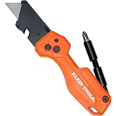 Klein Tools 44304 Folding FLICKBLADE Utility Knife, Compact, Removable Impact Driver, 1/4-Inch Nut Driver and #2 Phillips Bit