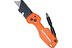Klein Tools 44304 Folding FLICKBLADE Utility Knife, Compact, Removable Impact Driver, 1/4-Inch Nut Driver and #2 Phillips Bit
