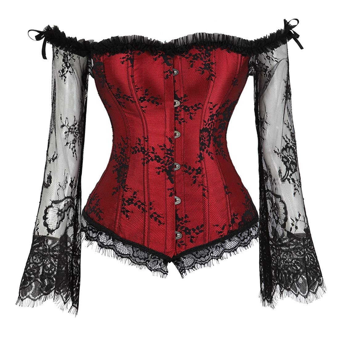 Corset Tops for Women with Sleeves, Bustier Overbust Lace Up Bodice Lingerie, Vintage Steampunk Strapless Shirt