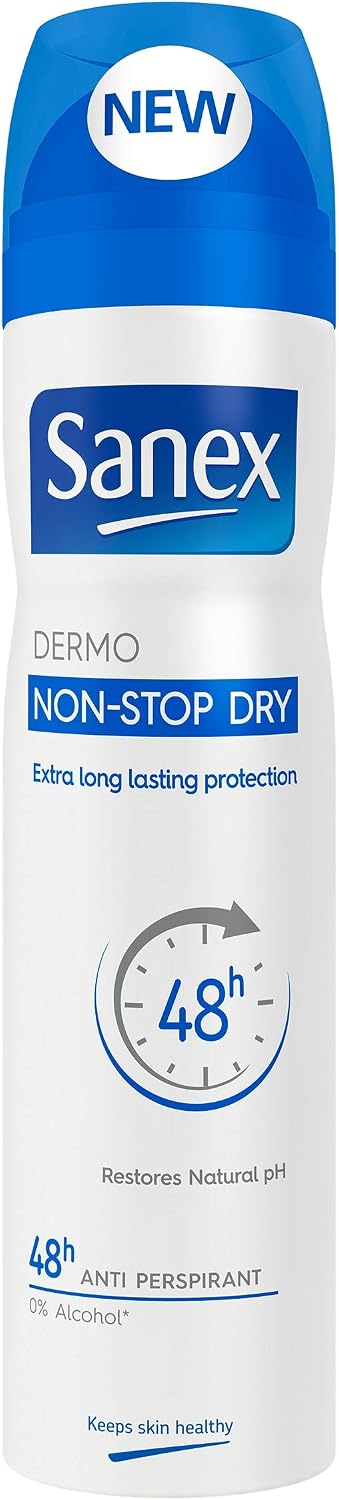 Sanex Dermo Extra Control Antiperspirant Deodorant Spray 250ml, with antibacterial zinc oxide