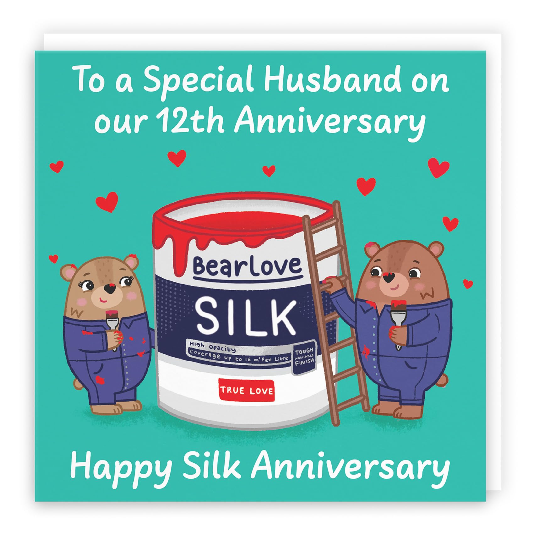 Hunts England - Husband 12th Anniversary Card - Silk Anniversary - 12 Years - Cute Fun Bears Card - Love Story Collection