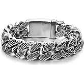 COOLSTEELANDBEYOND Mens Vintage Dotted Curb Chain Bangle Bracelet, Steel, Retro Style Punk Rock, Spring Box Clasp