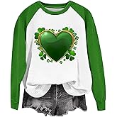 Women's St Patricks Day Shirts Shamrock Heart Graphic Raglan Long Sleeve Top Lucky Clover Casual Holiday Baseball Tee