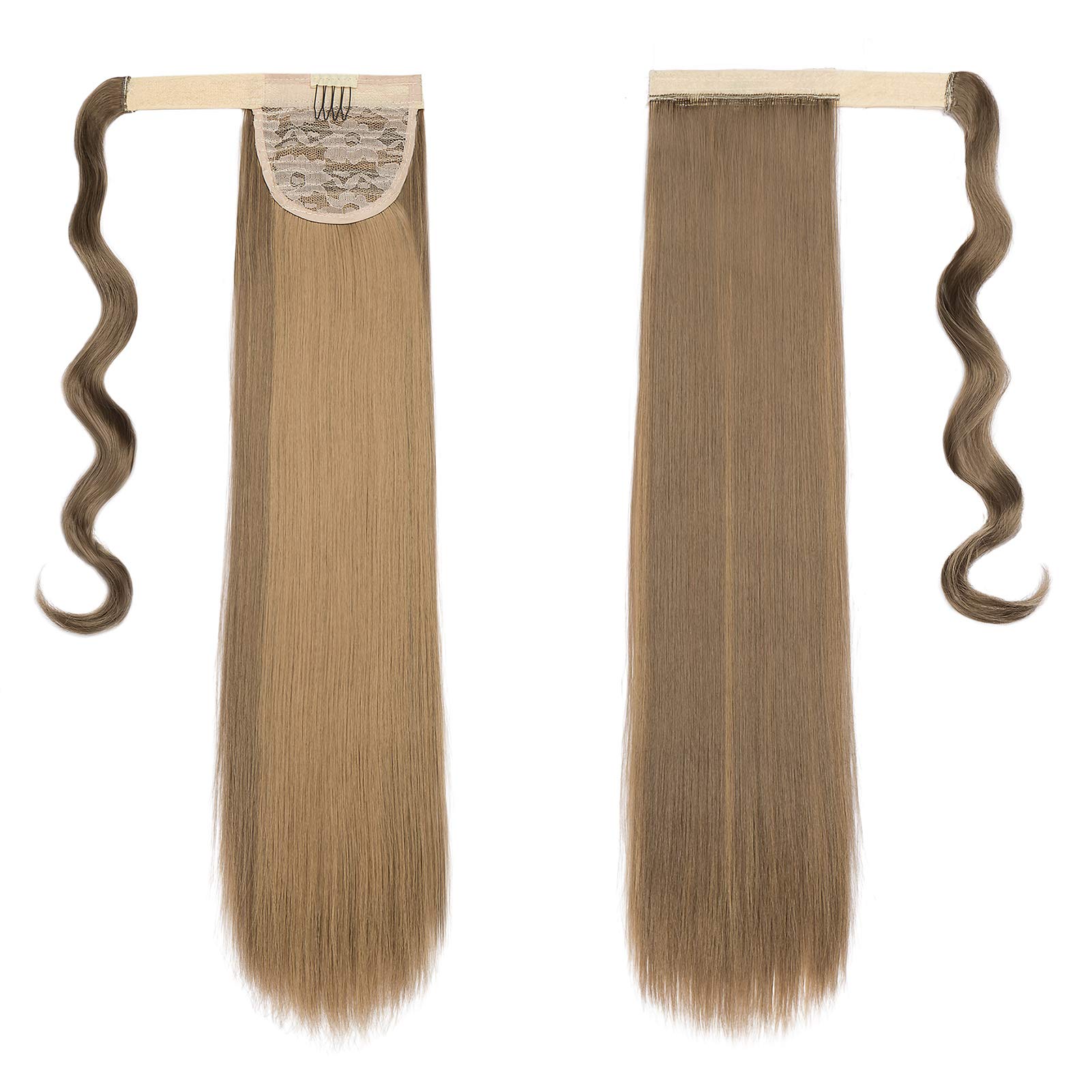 Cybelleza Ponytail Hair Extension Straight Wrap Around Pony Tail Clip in Hair Extensions Hairpiece Synthetic Long for Women (Ash Blonde&Dirty Blonde)