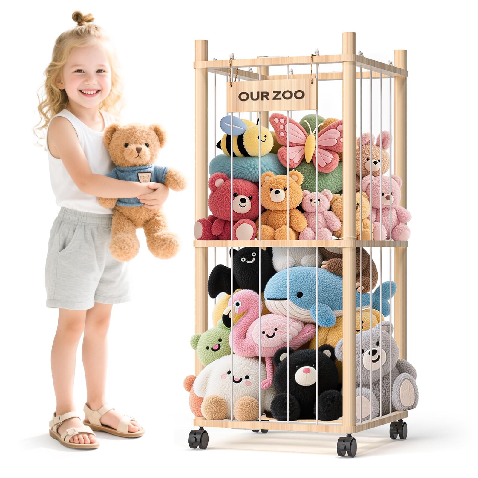 Photo 1 of *UNTESTED*
Stuffed Animal Storage: Wood Plush Toy Organizer, Stuffed Animal Zoo with Mesh Net, Stuffed Animal Holder with Brake Wheels, Space Save Stuffed Animal Cage for Kids Room Playroom Nursery Bedroom