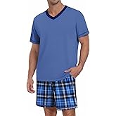Ekouaer Men's Pajama Sets Shorts Short Sleeve Pj Sets Loungewear Lightweight Lounge Sets with Pockets
