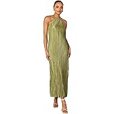 Petal & Pup Womens Melody Plisse Halter Maxi Dress