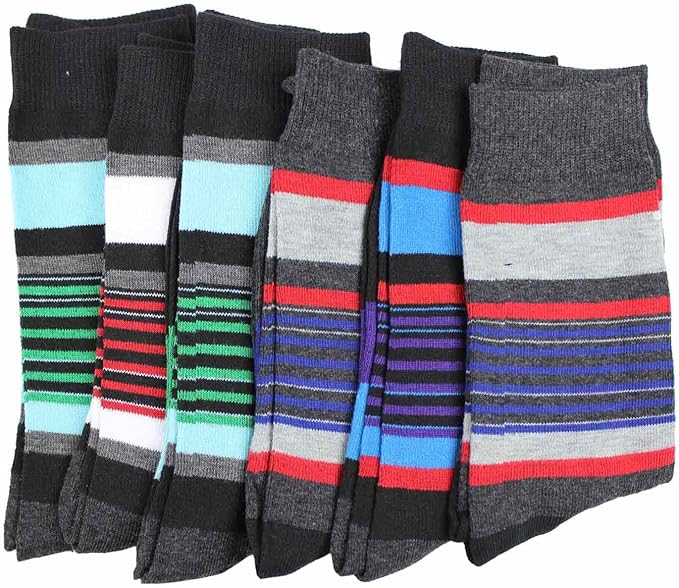 Mens Designer Dress Socks Size 1013 Assorted Stripes Print 6 Pairs at