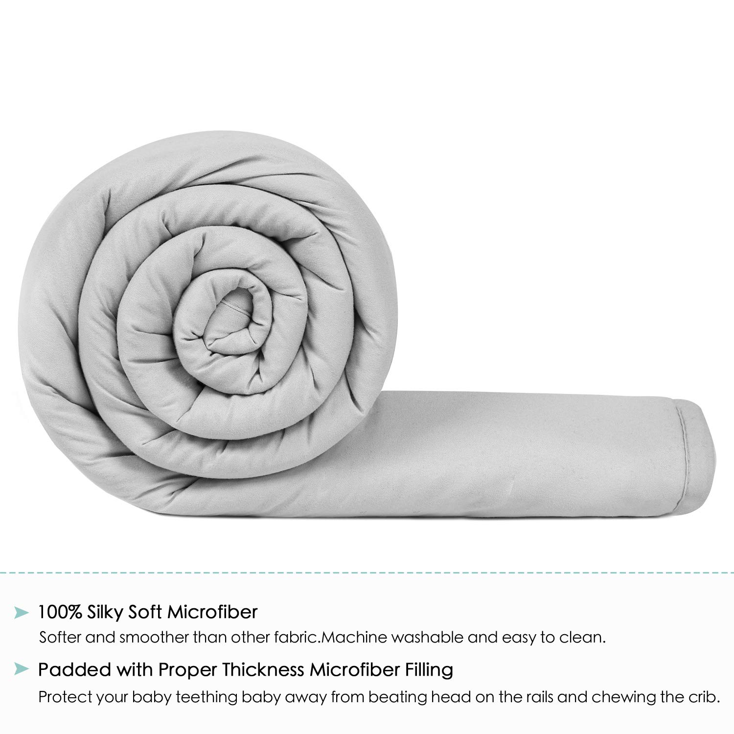 TILLYOU 3-Piece Padded Baby Crib Rail Cover Protector Set from Chewing, Safe Teething Guard Wrap for Standard Cribs, 100% Silky Soft Microfiber Polyester, Fits Side and Front Rails, Pale Gray: Baby