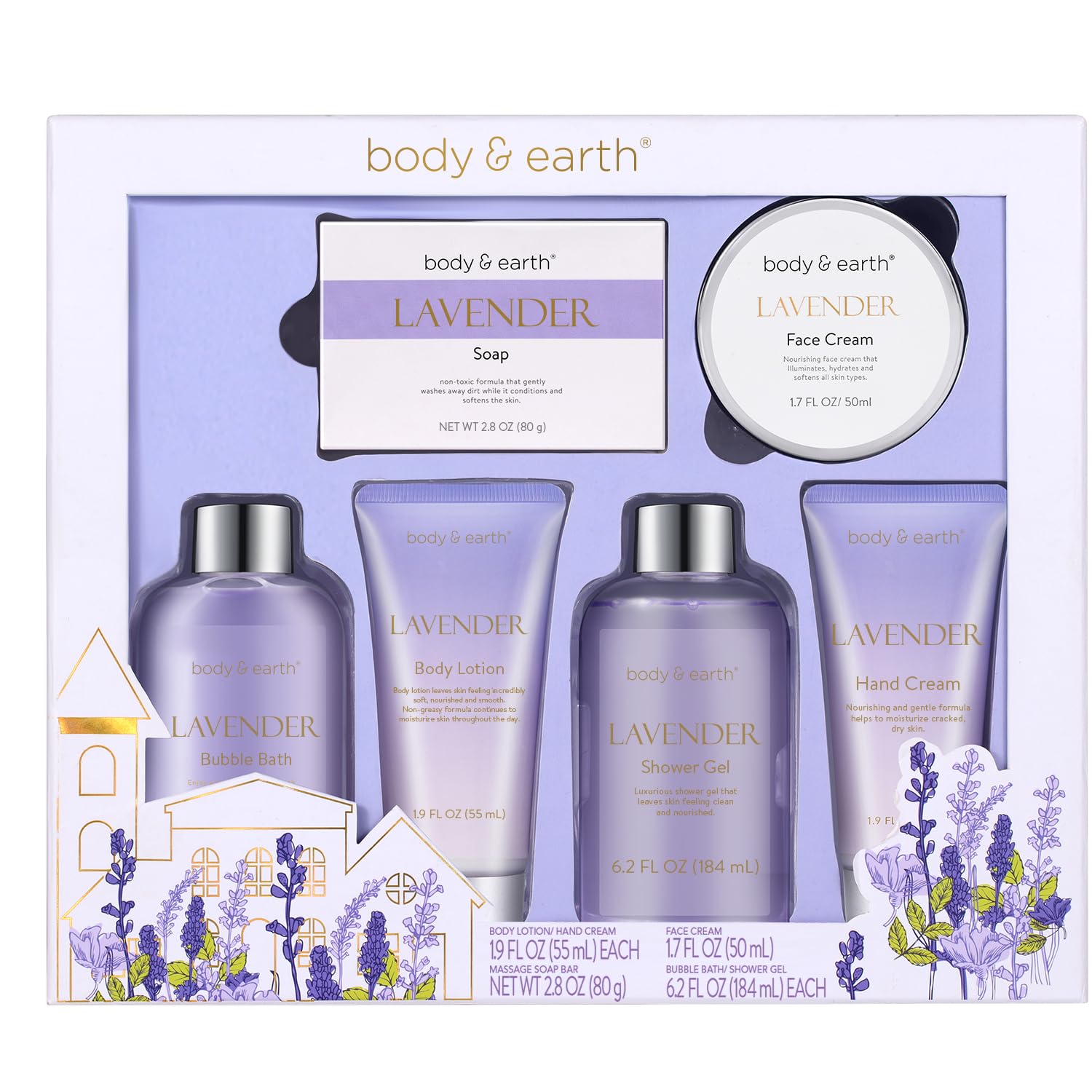 BODY & EARTH Bath Spa Gifts for Women Shower Gift Sets 6Pcs Lavender Toiletries Gift Sets for Mum Luxurious Pamper Gifts for Women Birthday Gifts for Her Mother Day Valentine's Gifts Ladies Gift Set — image 1
