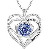 Aurora Tears Birthstone Love Heart Pendant Necklace - 925 Sterling Silver Rose Cut Cubic Zirconia I Love You Necklace Anniversary Birthday Jewelry Gift for Women Wife Mom Daughter