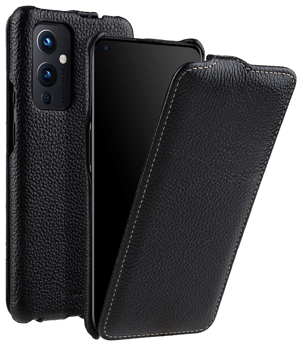 STILGUT UltraSlim Compatible with OnePlus 9 Leather Case - OnePlus 9 5G Flip Case, Flip Case, Mobile Phone Case, Leather Case - Black