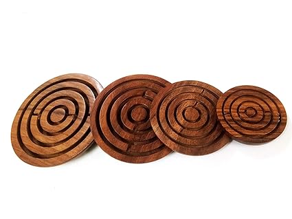 RADANYA Set of 4 Labyrinth Game Ball-in-a-Maze Puzzles Round Wooden Game for Kids, Adults, Boy & Girl