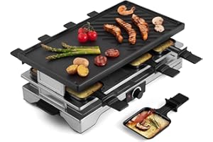 Swissmar Verso Indoor & Outdoor Raclette Grill with Cast Iron Reversible Griddle/Grill Top - 1700W Electric Raclette Set with