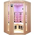 KUNSANA Ceramic Infrared Saunas for Home, 2 Person Infrared Sauna, Low EMF Indoor Home Sauna, Canadian Hemlock Wooden Sauna Room with Bluetooth Speakers, Reading Lamps, Chromotherapy Lights