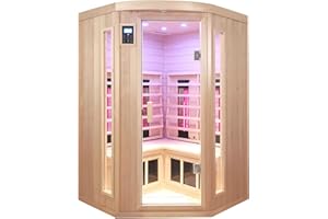 KUNSANA Ceramic Infrared Saunas for Home, 2 Person Infrared Sauna, Low EMF Indoor Home Sauna, Canadian Hemlock Wooden Sauna Room with Bluetooth Speakers, Reading Lamps, Chromotherapy Lights