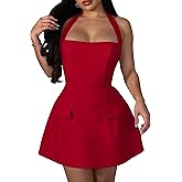 YMDUCH Women's Sexy Sleeveless Halter Neck Backless Cocktail Party A-Line Mini Dress