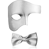 Erythem Masquerade Mask for Men Phantom of The Opera Half Face Mask with Bowtie,Venetian Mask for Halloween Mardi Gras Party