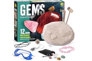EDUMAN 12PCS Gemstone Dig Kit for Kids – Dig Up Gems & Make Necklaces, Bracelets, Keychains – STEM Crystal Jewelry Craft Kit with Safety Goggles – Gift for Girls & Boys Ages 6 7 8 9 10 11 12