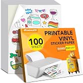 RowinsyDD 100 PCS Vinyl Sticker Paper, Glossy Printable Sticker Paper | Sticker Paper for Inkjet Printer 8.5 x 11 Waterproof