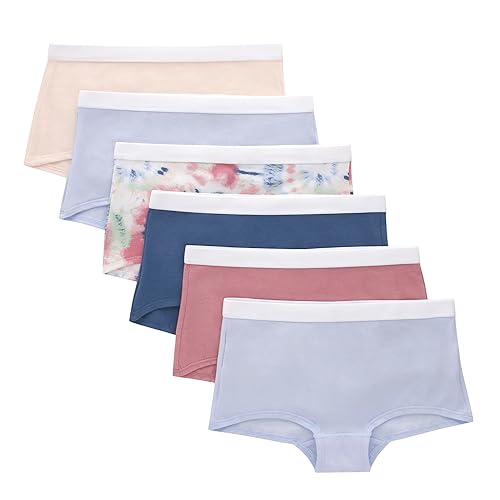 Hanes Little Girls' Originals Underwear, Hipster Stretch Cotton, 6-Pack, Blush/Periwinkle/Navy-Boyshort, 6