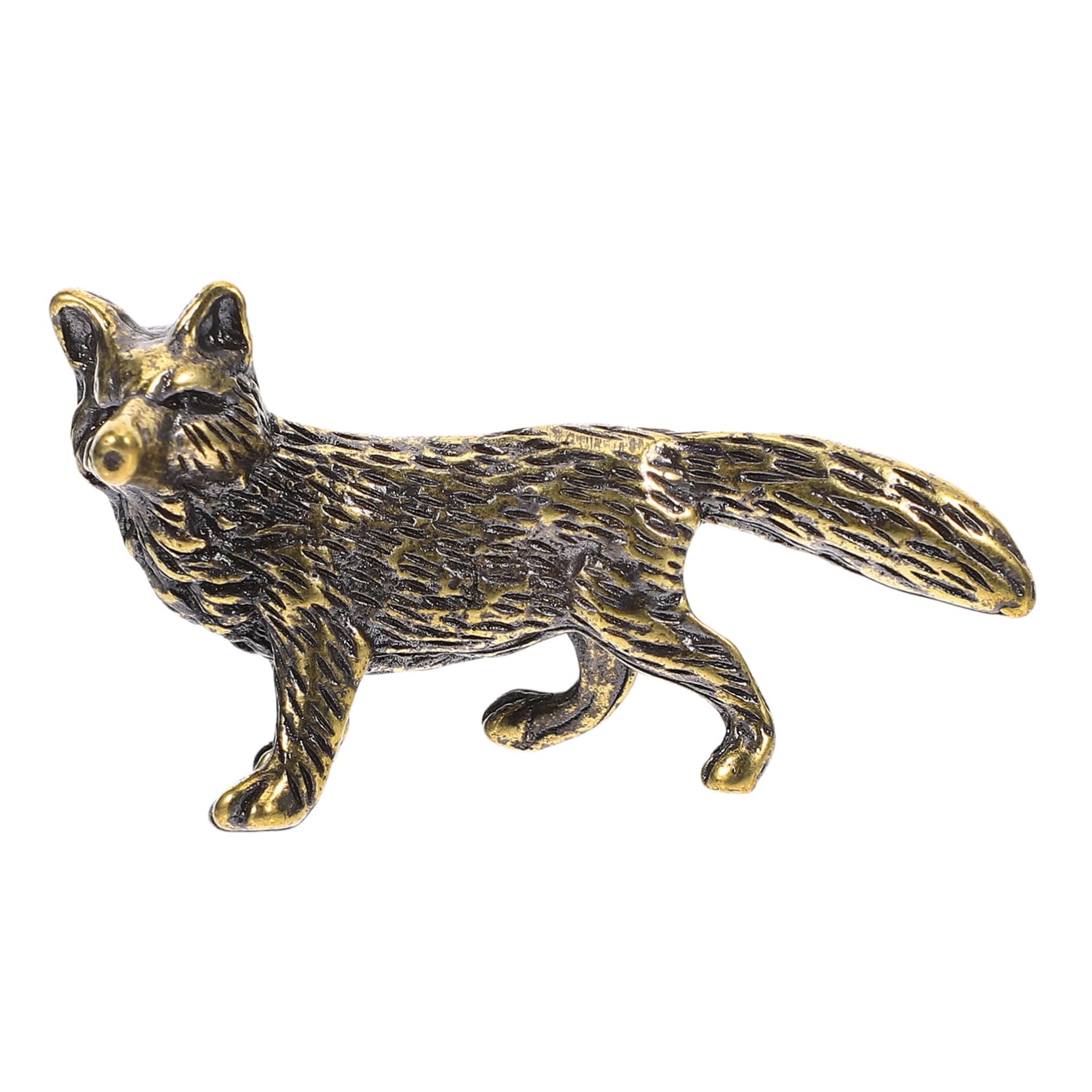 FAVOMOTO Brass Fox Statue Desktop Ornament Small Ornament Artificial Animal Figurine Fox Shaped Tabletop Figurine for Home Office