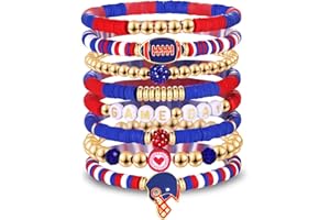 NVENF Game Day Bracelets for Women - Red, Black, Blue Heishi Clay Beaded Stretch Bracelets - Stackable Sports Charm Bracelet Bangles - Football Mom Accessories & Outfits Jewelry Gifts