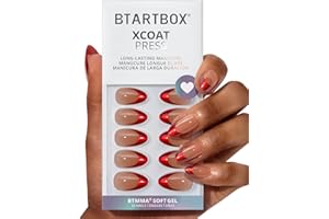 BTArtbox French Tip Press On Nails - Ruby Slipper, Lamp-Curable Red Cat Eye Short Almond Christmas Press On Nails with Glue and Adhesive Tabs for Women in 16 Sizes - 32 Soft Gel Glue On Nails Kit