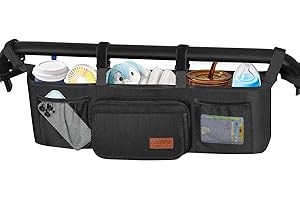 Guiseapue Double Stroller Organizer with 2 Insulated Cup Holders: Parent Console Double Jogging Stroller Accessories Fits for Baby Jogger City Mini GT2 and Jeep Double Stroller