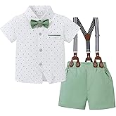 ZOEREA Toddler Baby Boy Clothes 1-5T Boy Gentleman Suit Short Sleeves Shirt +Suspender Pants +Bowtie Toddler Dress Boy Outfit