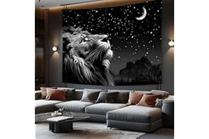 Boziqr Cool Lion Tapestry, Space Stars Moon Tapestry For Men, Aesthetic Black Tapestry Wall Hanging for Bedroom Living Room Collage Dorm Room Decor 60X40 Inches