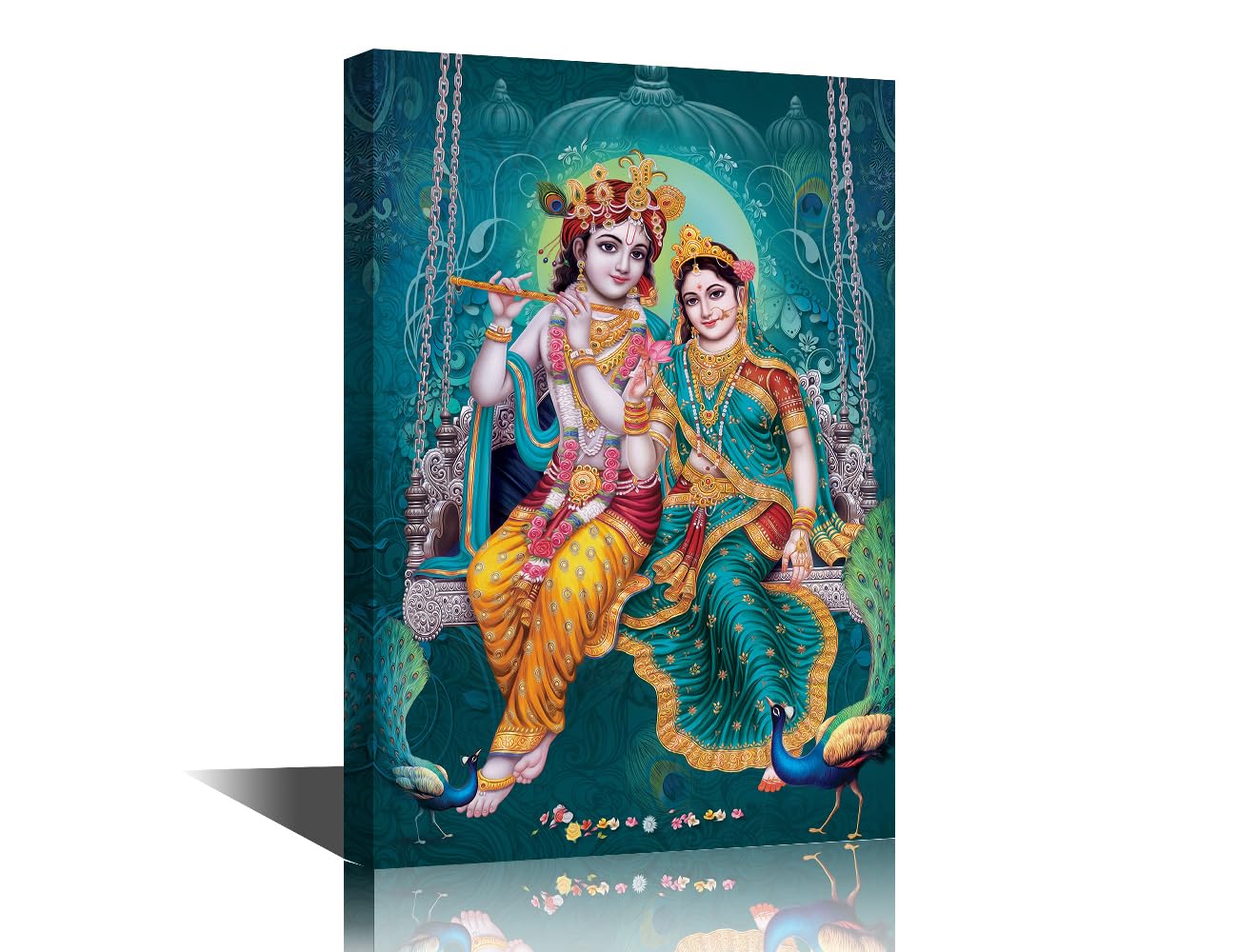 Canvas Wall Art Lord Radha krishna Pictures for Living Room Hindu God Wall Poster India Religious Culture Art Prints with Frame Wall Decor for Living Room Decor 18x12inch