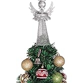 Amosfun Angel Christmas Tree Topper Silver Christmas Tree Top Decoration Coated Metal Angel Xmas Topper Ornaments for Holiday Home Office Shopping Mall Decor