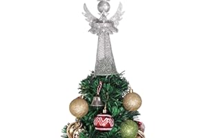 Amosfun Angel Christmas Tree Topper Silver Christmas Tree Top Decoration Coated Metal Angel Xmas Tree Topper Ornaments for Holiday Home Office Shopping Mall Decor