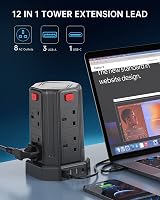Sameriver 8 Way Tower Extension Lead with 4 USB Ports 3M 3250W Surge Protect view 3