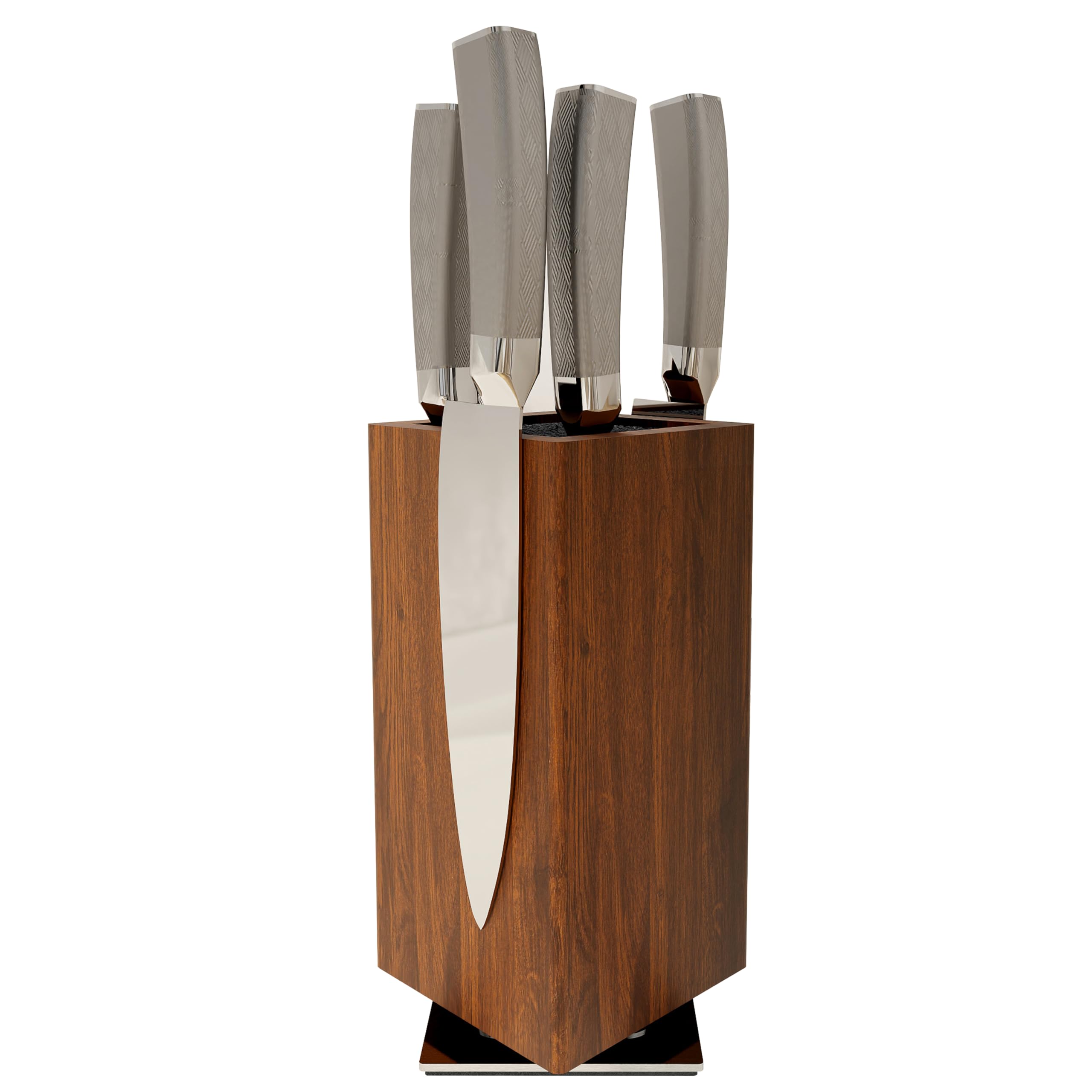 Brosisincorp 360° Rotating Magnetic Knife Block - Acacia Wood Universal Holder with Removable Bristles