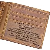 DOPTIKA My Husband Never Forget That I Love You Leather Wallet, Valentines Day Gifts For Husband, Him, Engraved Bifold Wallet For Husband, Wallet Anniversary Birthday Gifts, Husbands Wallet From Wife