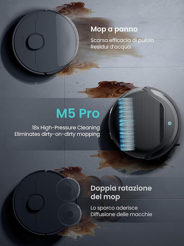 M5 Pro Robot Aspirapolvere Lavapavimenti con Rullo 23.000Pa