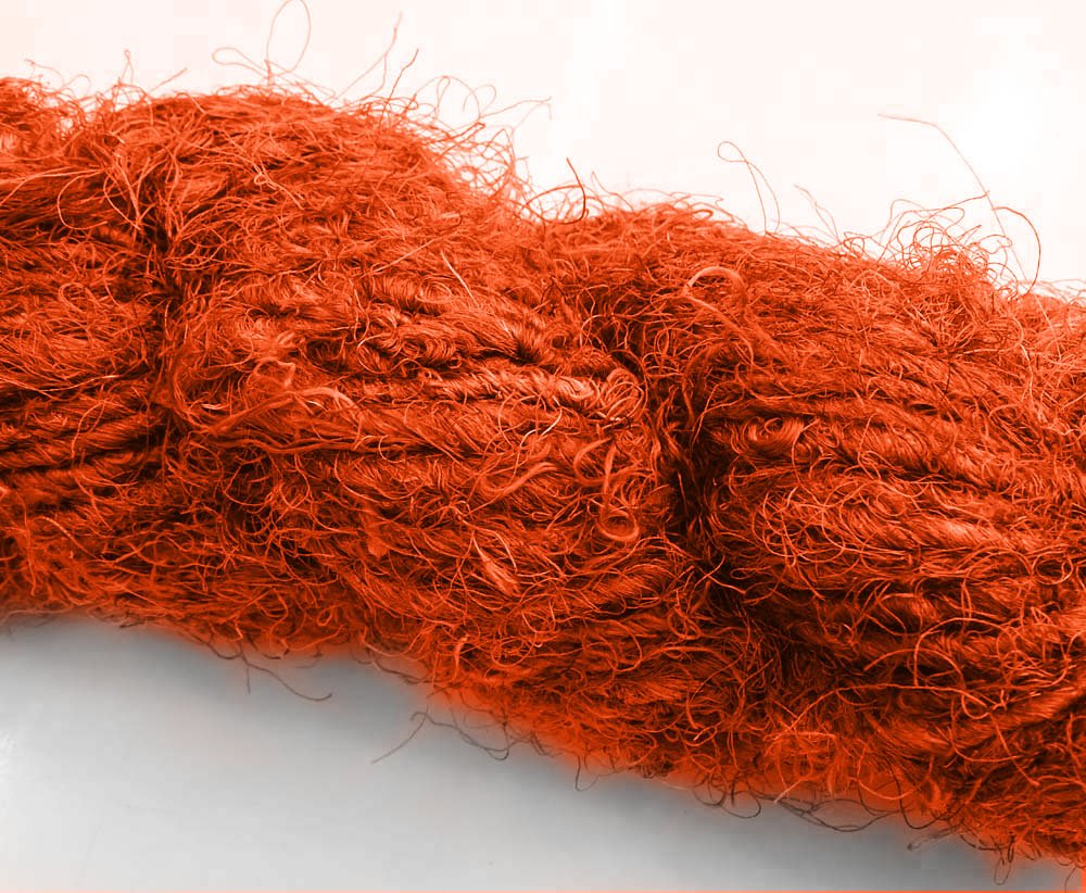 Vintageandyou 100g Recycled Sari Silk Yarn Hand-spun Orange Soft Yarns