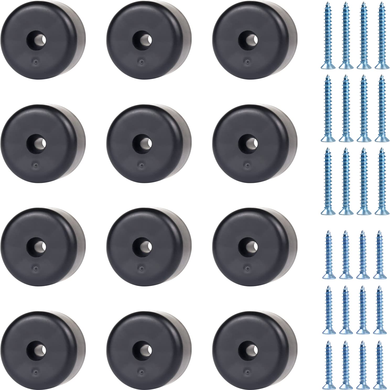 Panexf Furniture Legs Round 12 PCS Furniture Feet Black Plastic Chair Feet Protectors Ø 40 x H 25 mm Sofa Feet pads Feet Bumpers Pads with 24 PCS Screws