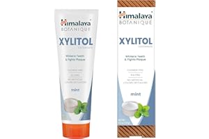 Himalaya Botanique Xylitol Toothpaste, Mint Flavor - Fluoride Free Toothpaste to Whiten Teeth, Fight Plaque and for Fresh Breath - Vegan, Gluten Free, No Artificial Flavors or Colors, 4 oz