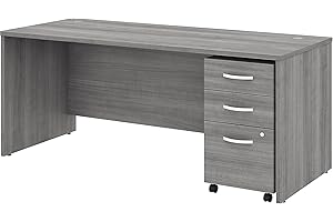 Bush Business Furniture Studio C 72W x 30D Office Desk with Mobile File Cabinet in Platinum Gray
