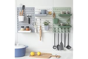 FLONSA 16" x 24" Pegboard - Pegboard Wall Organizer Includes 2 Peg Boards, 10Pegboard Hooks, 4Pegboard Bin, Easy Install for Kitchen, Craft Room,(2Pack,Green)